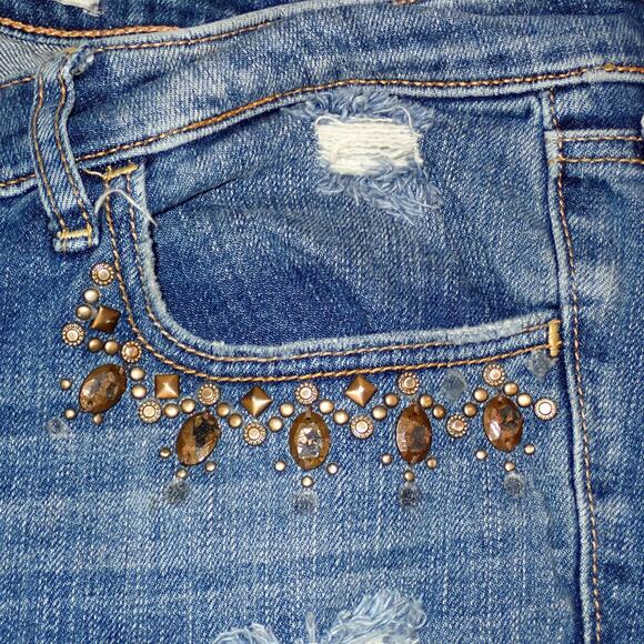Abercrombie & Fitch Womens Low Rise Jeweled Denim Jeans Size 8 W 29 Distressed - Picture 4 of 9